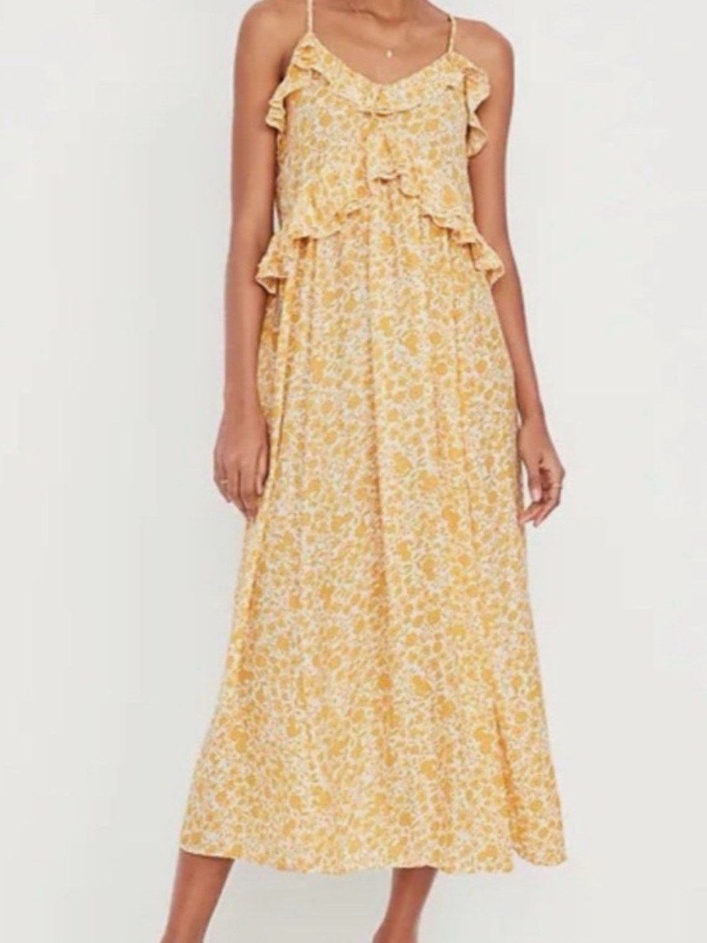 Old Navy Yellow Floral Ruffle Maxi Dress